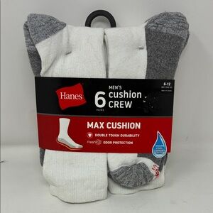 Hanes Men's Max Cushion Crew Socks, Size 6-12, White, 6